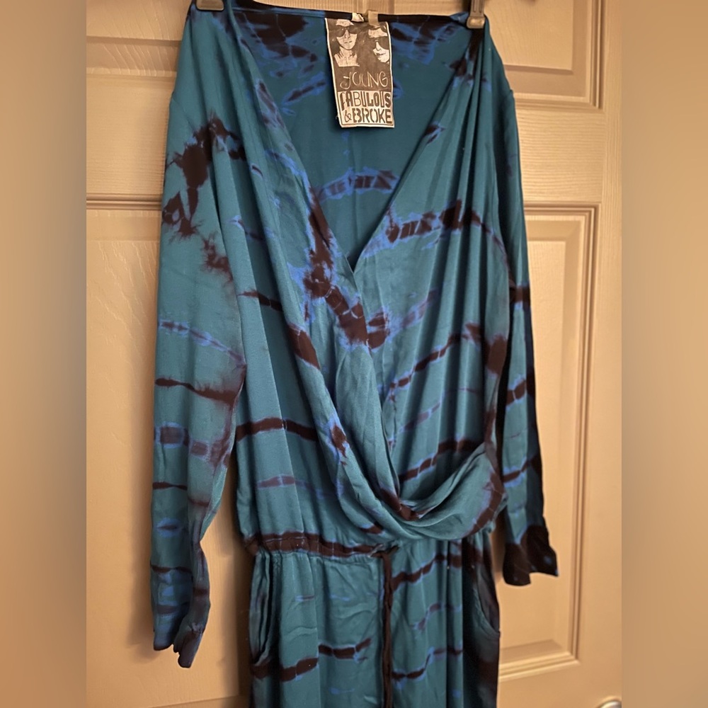 Young Fabulous & Broke Blue and Black Tie-Dye Long Sleeve Jumpsuit Size S
